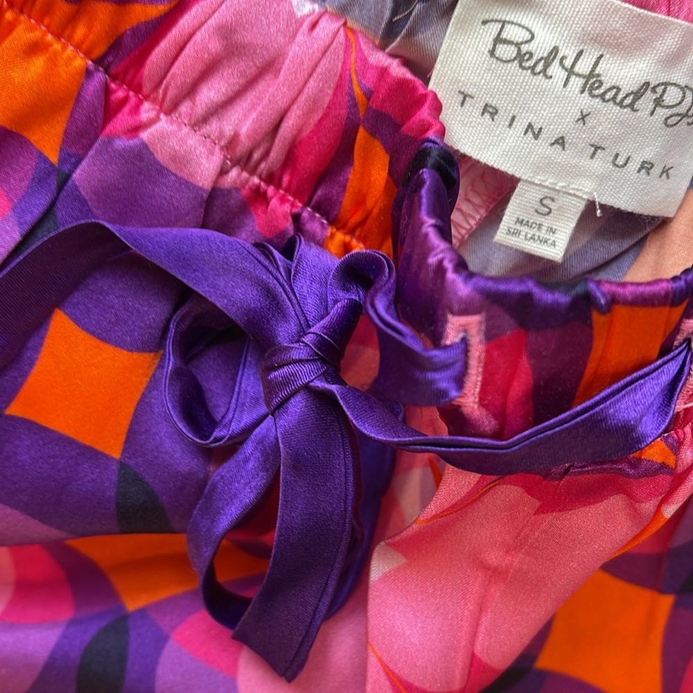 BedHead Pink Purple Floral Geometric Satin Pajama Set - Picture 9 of 12